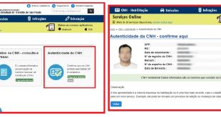reproduções das telas do novo serviço de consulta para autenticidade da CNH do Detran.SP