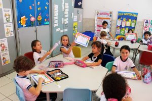 alunos da Emei Pazinato praticando inglês