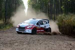 Peugeot 208 Maxi RAlly fazendo uma curva e deixando uma nuvem de poeira para trás