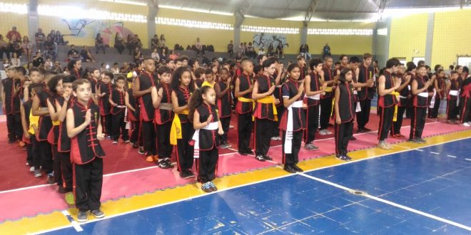 participantes em forma no 7º Festival de Kung Fu de Barueri