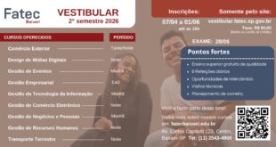 Inscrições abertas para o Vestibular da Fatec Barueri – 2º semestre de 2026